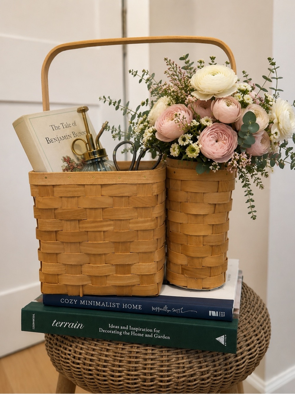 Natural Woven Basket Caddy with Handle - Tan